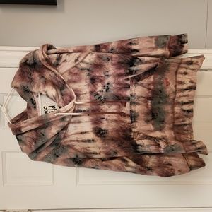Peace Love World Tie-Dye Hoodie in Pink, Green, Cream